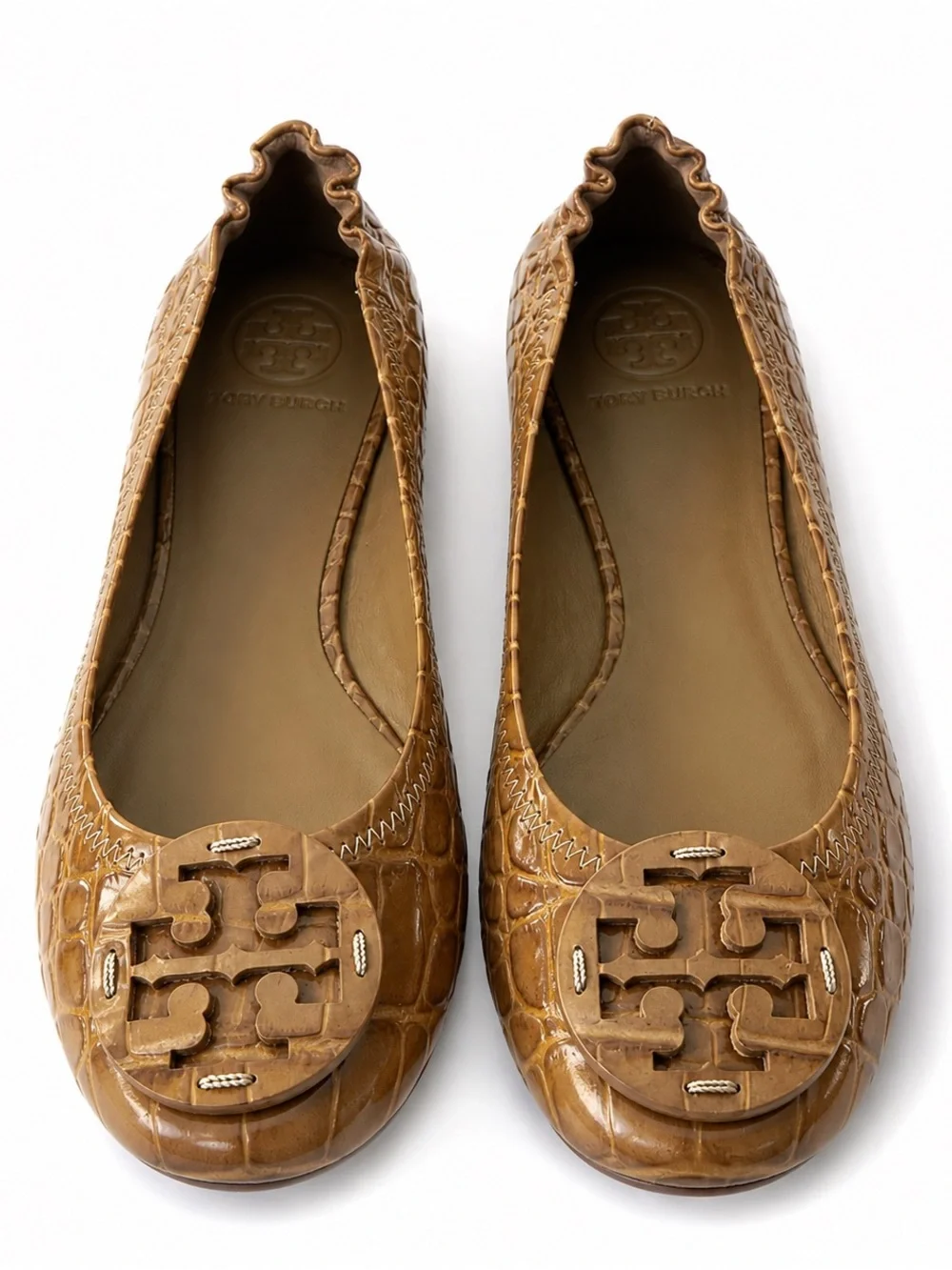 Tory Burch ballet flats croc-embossed leather finish logo plaque on toe